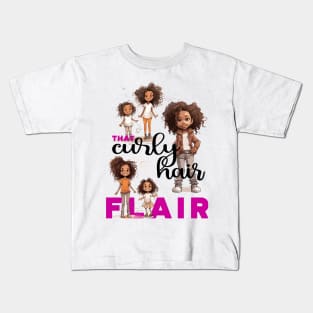 That curly hair flair for kids - black text Kids T-Shirt